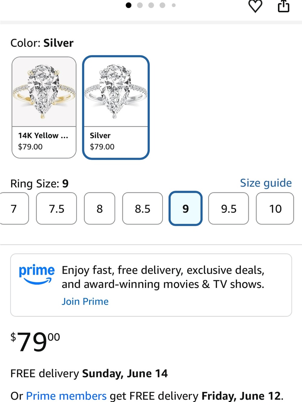 Rodiffy Silver Teardrop CZ Engagement Ring - Clear. Size 9 - Picture 6 of 10
